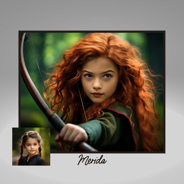 Brave Merida- Inspired Ai Digital Art- Unique Gift for Girls,  Make your Child's Brave Dreams Come True