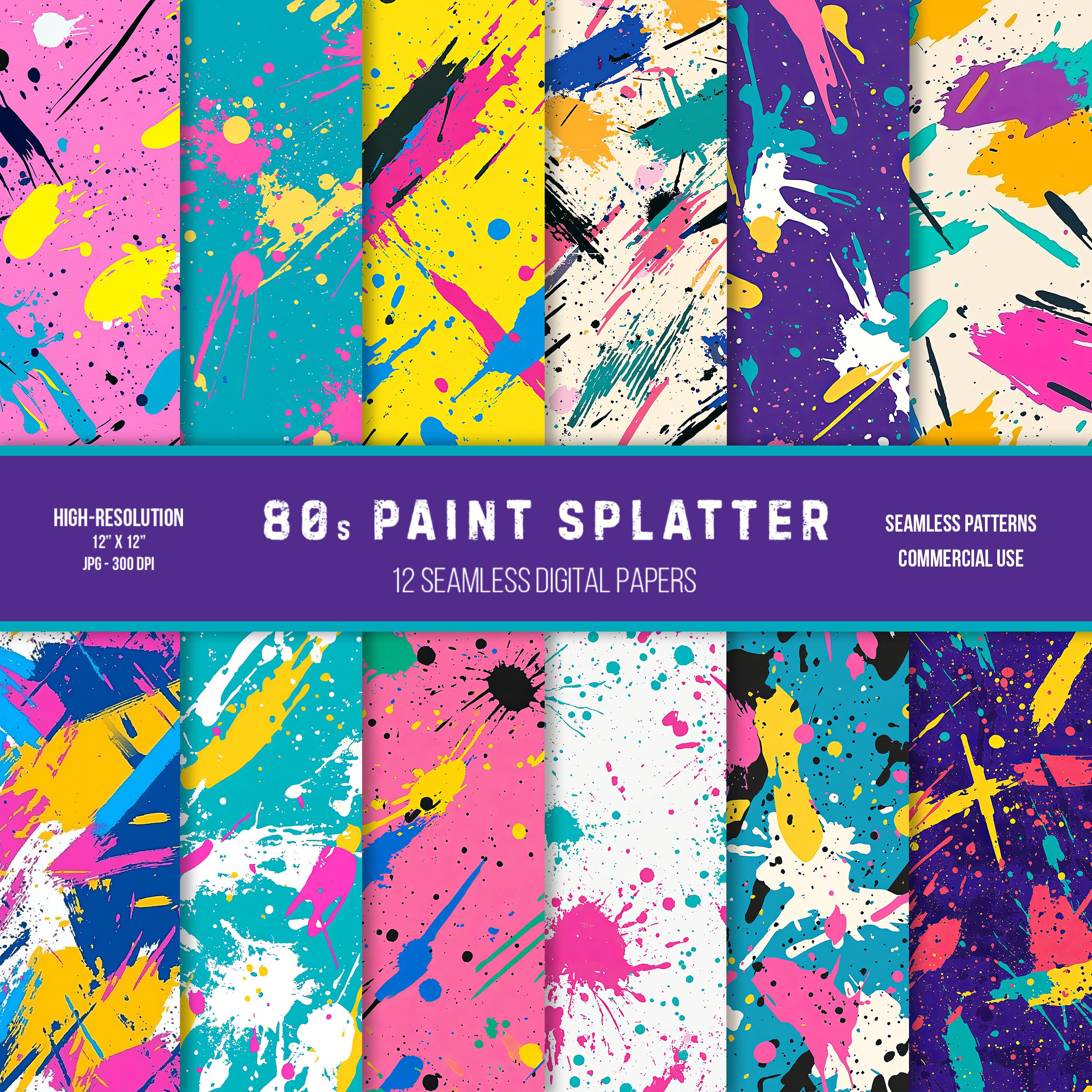 80s Paint Splatter Seamless Digital Paper | Commercial Use | High