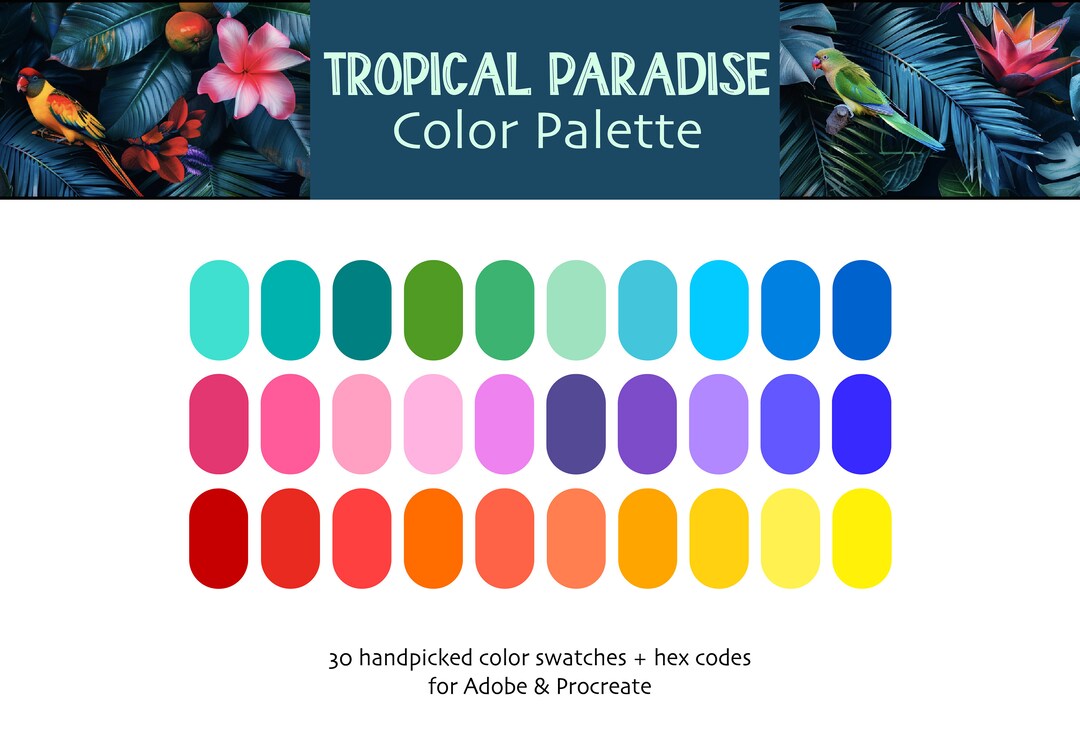 Tropical Paradise Procreate & Adobe Digital Color Palette Instant