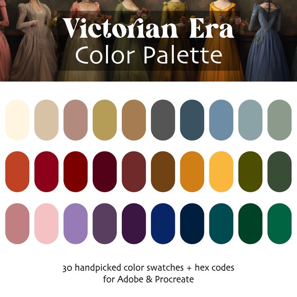 Victorian Era Procreate & Adobe Digital Color Palette | Instant Download | HEX Codes | Procreate | Swatches | Adobe | 1800s Vintage