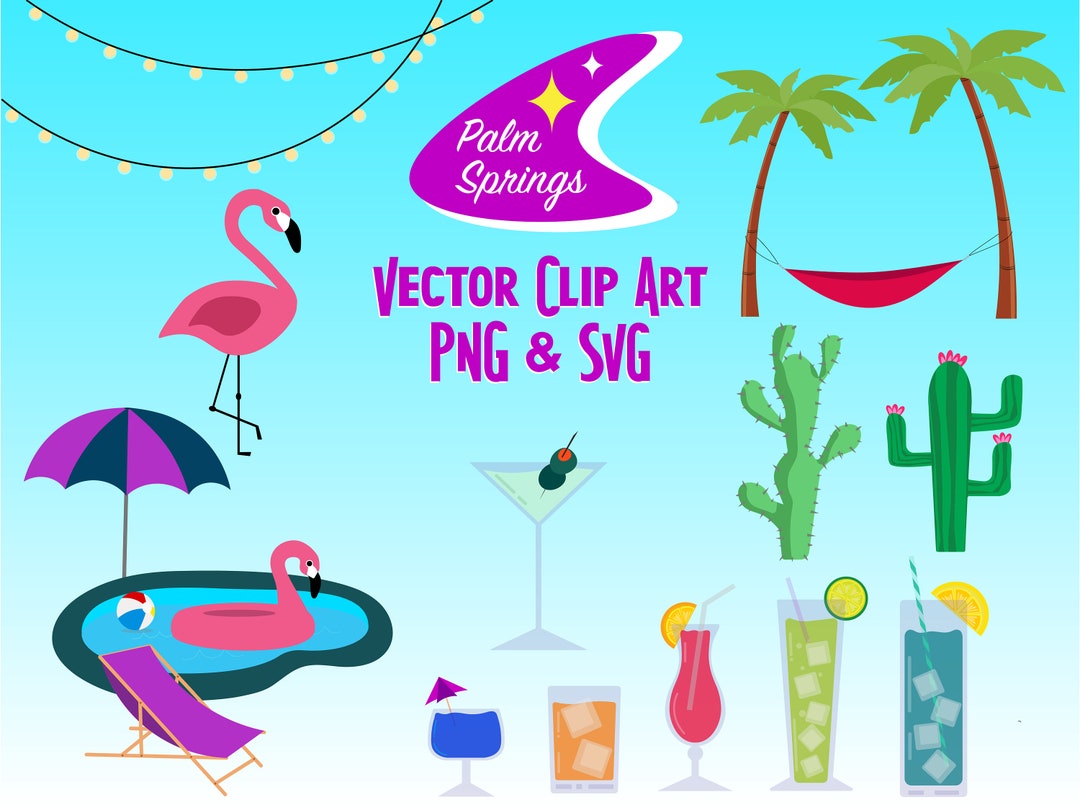 Palm Springs Clip Art Vector Art Graphic Elements PNG SVG 1950s 1960s