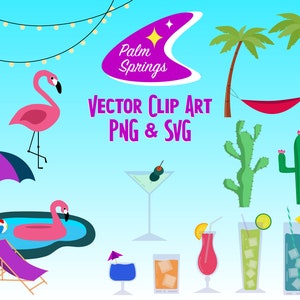 Palm Springs Clip Art | Vector Art | Graphic Elements | PNG | SVG | 1950s | 1960s | Retro | Atomic Age | Transparent Background | Hand Drawn