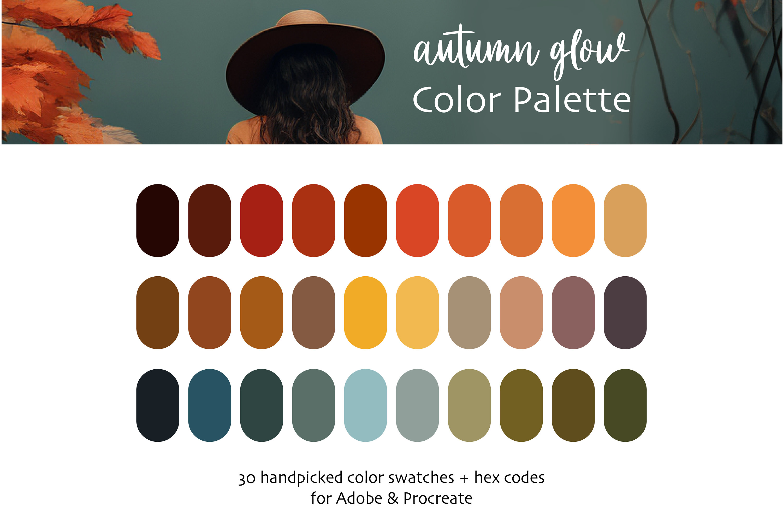 Autumn Glow Digital Color Palette: 30 Fall Hues for Procreate & Adobe ...