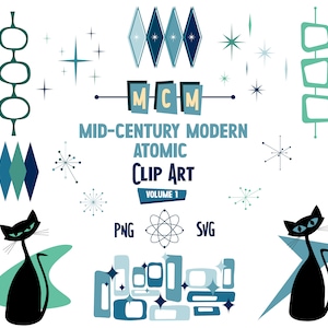 Mid-Century Modern Atomic Clip Art: Retro Graphic Elements (PNG, SVG)