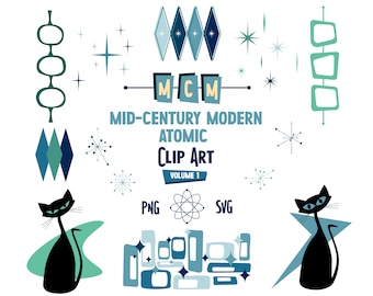 Mid-Century Modern Atomic Clip Art: Retro Graphic Elements (PNG, SVG)