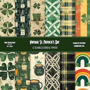 Vintage St. Patrick&#39;s Day Digital Paper: Seamless Irish Patterns (Digital Download)