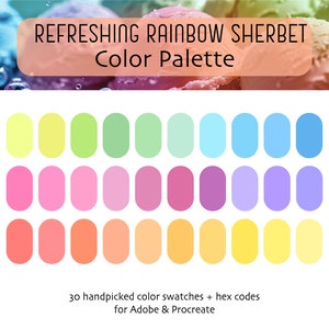 Rainbow Sherbet Digital Color Palette: 30 Pastel Hues for Procreate ...