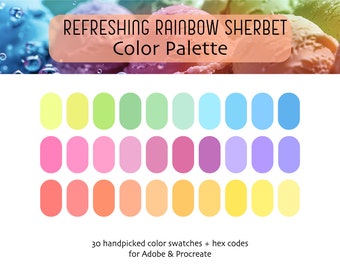 Rainbow Sherbet Digital Color Palette: 30 Pastel Hues for Procreate & Adobe (Digital Download)