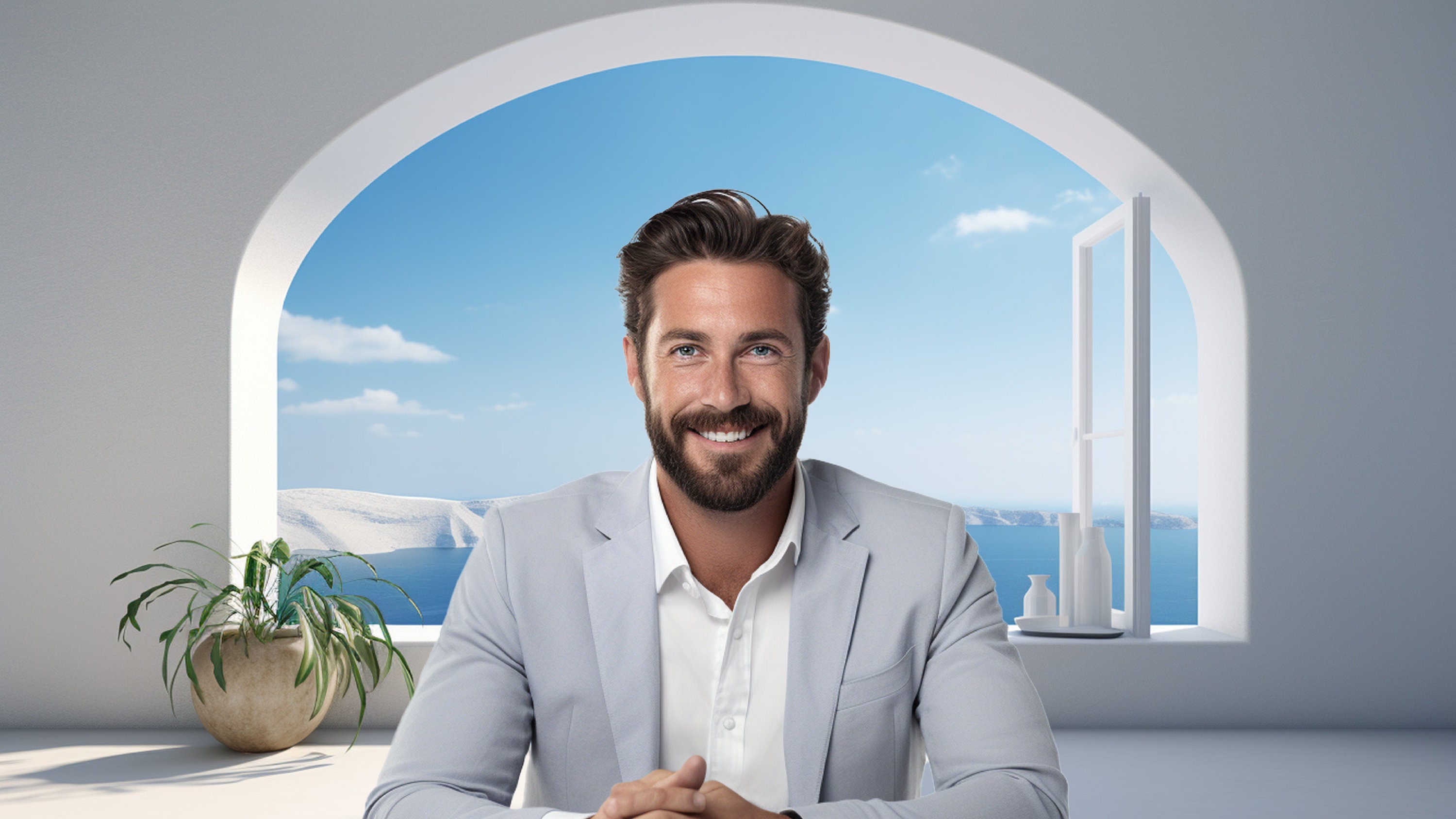 Santorini Virtual Background: Greece Coastal View (digital Download) - Etsy