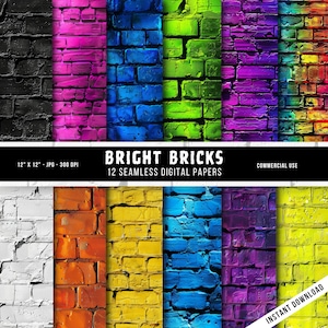Carta digitale senza cuciture Bright Bricks / Uso commerciale / Alta risoluzione / 300 dpi / JPG / Sfondi / Colorati / Pareti / Texture