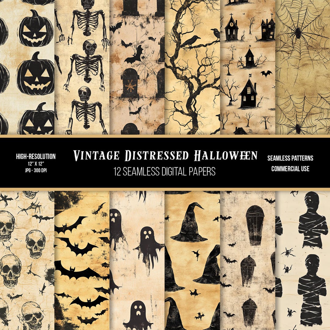 Vintage Distressed Halloween Seamless Digital Paper | Commercial Use ...