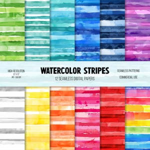 Watercolor Stripes Digital Paper: Seamless Rainbow Colors (Digital Download)