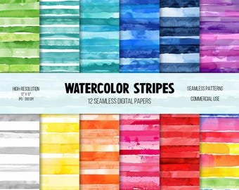Papel Digital Listras de Aquarela: Cores de Arco-Íris Contínuas (Download Digital)
