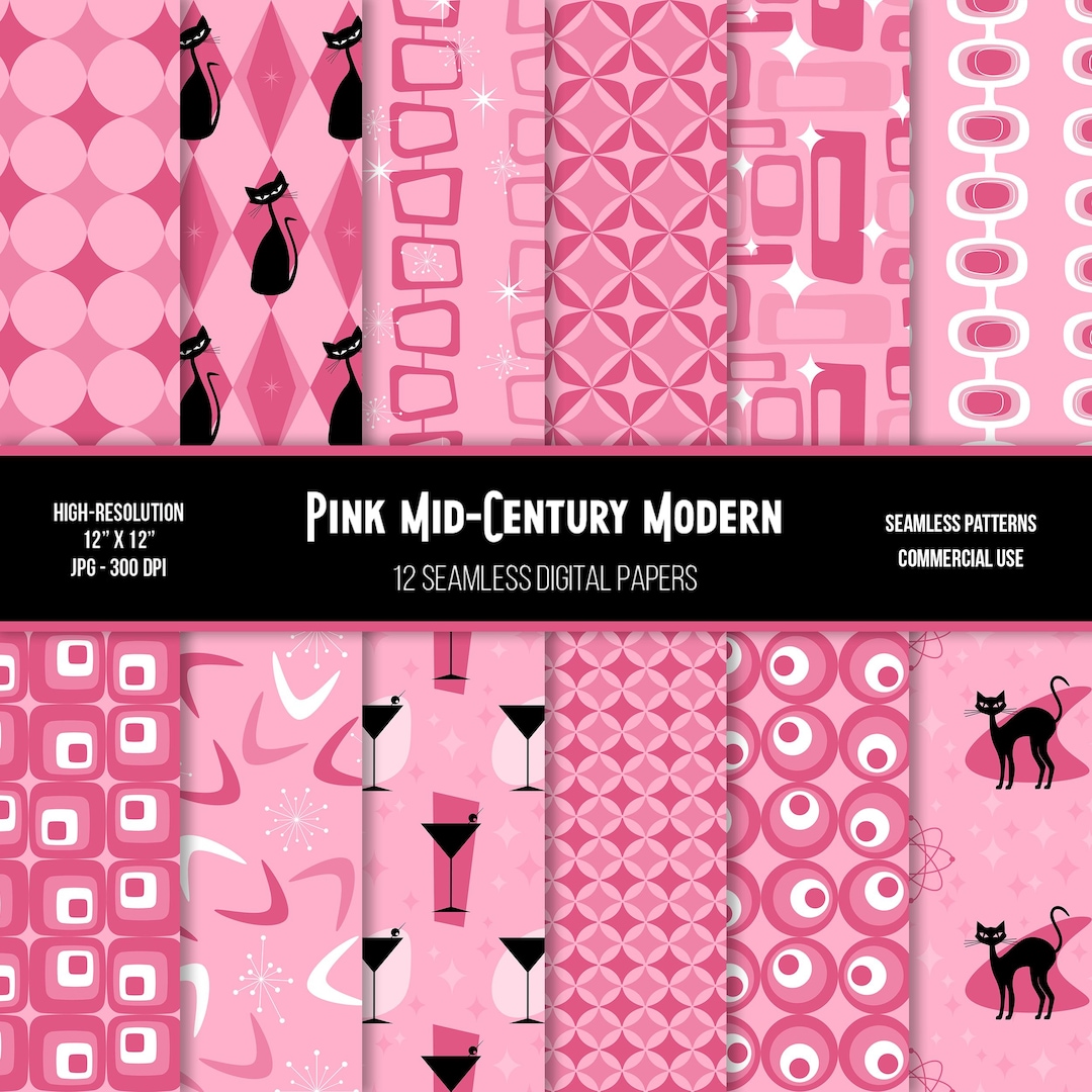 Pink Mid-century Modern Retro Digital Paper | Seamless Vintage 50s
