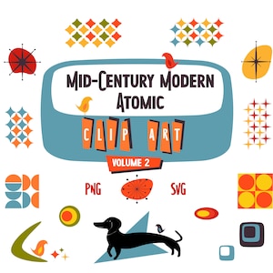 Mid-Century Modern Atomic Clip Art V2: Retro Graphic Elements (Digital Download)