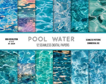 Papel digital de agua de piscina: Patrones de H₂O azul claro (descarga digital)