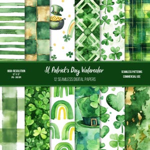 St. Patrick&#39;s Day Watercolor Seamless Digital Paper | Commercial Use | High-resolution | Ireland | Irish | Printable | Junk Journal