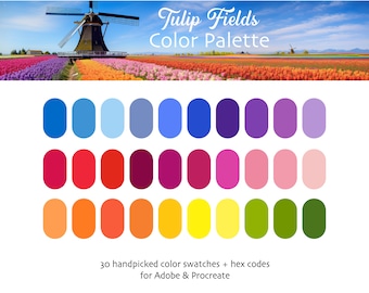 Dutch Tulip Fields Digital Color Palette: 30 Vibrant Hues for Procreate & Adobe (Digital Download)