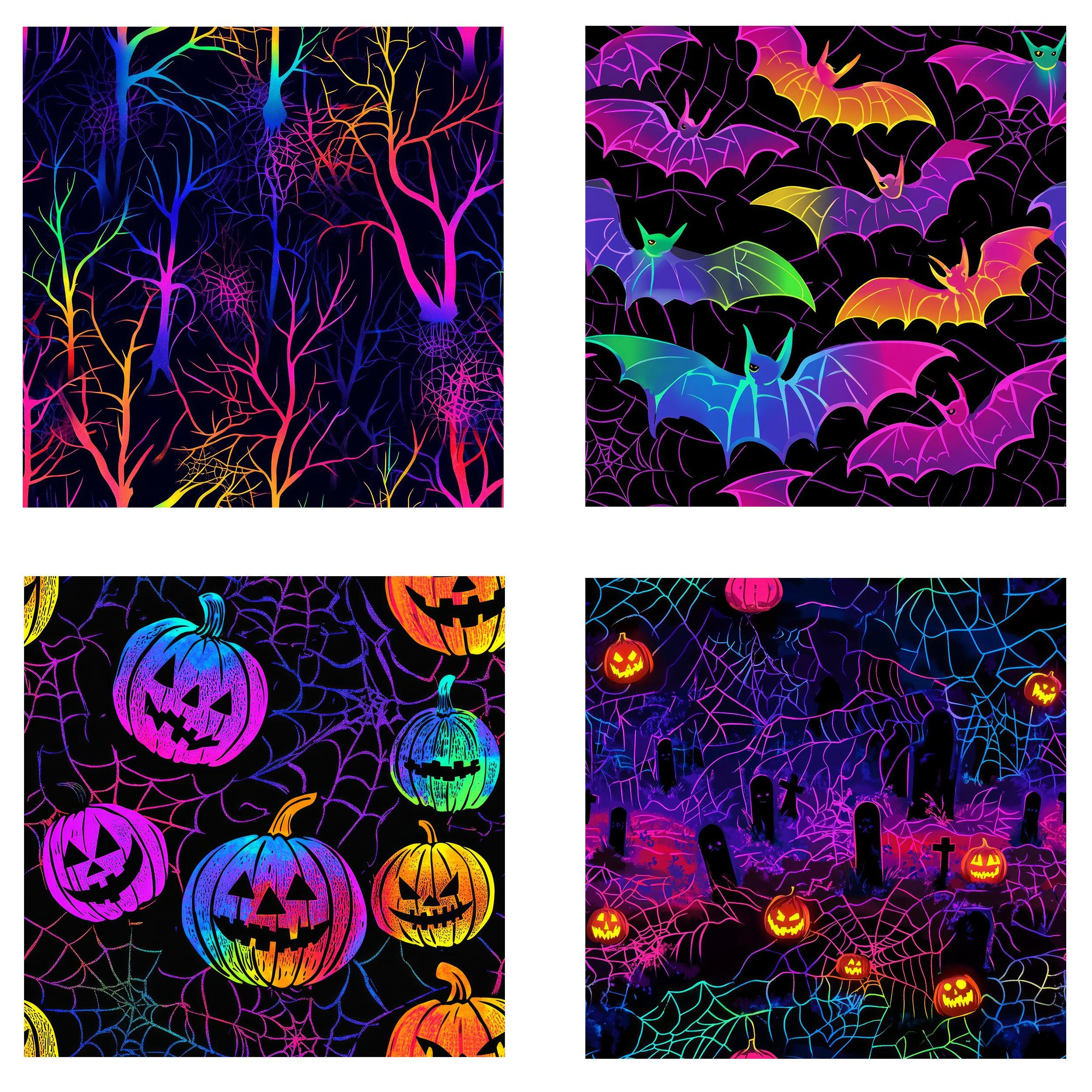 Neon Halloween Seamless Digital Paper: Tangled Webs | Commercial Use ...