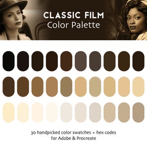 Classic Film Procreate & Adobe Digital Color Palette | Instant Download | HEX Codes | Procreate | Swatches | Adobe | Old Hollywood Cinema