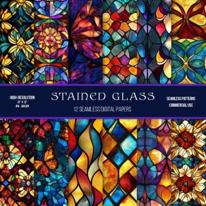 Stained Glass Seamless Digital Paper | Commercial Use | High-resolution | 300 dpi | JPG | Design | Colorful | Mosaic | Glass Designs