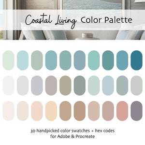 Coastal Living Procreate & Adobe Digital Color Palette | Instant Download | HEX Codes | Procreate | Swatches | Adobe | Beach Life