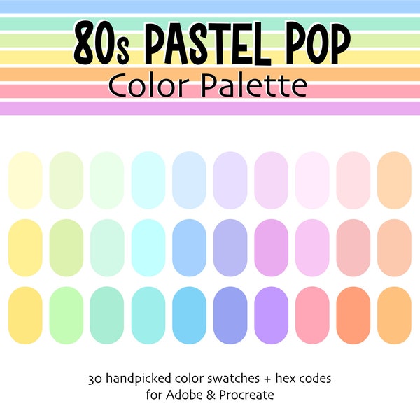 80s Pastel Pop Procreate & Adobe Digital Color Palette | Instant Download | HEX Codes | Procreate | Swatches | Adobe | Retro Style