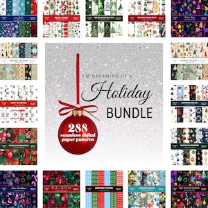 Holiday Digital Paper Bundle: 288 JPGs Vintage, Neon, Watercolor Patterns (Digital Download)