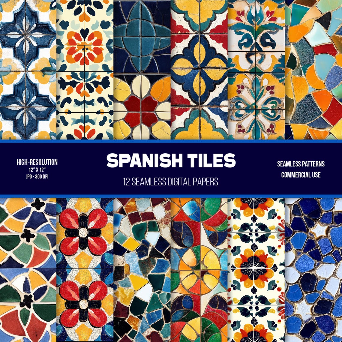 Spanish Tiles Digital Paper: Seamless Mediterranean Tile Patterns ...
