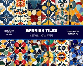 Spanish Tiles Digital Paper: Seamless Mediterranean Tile Patterns (Digital Download)
