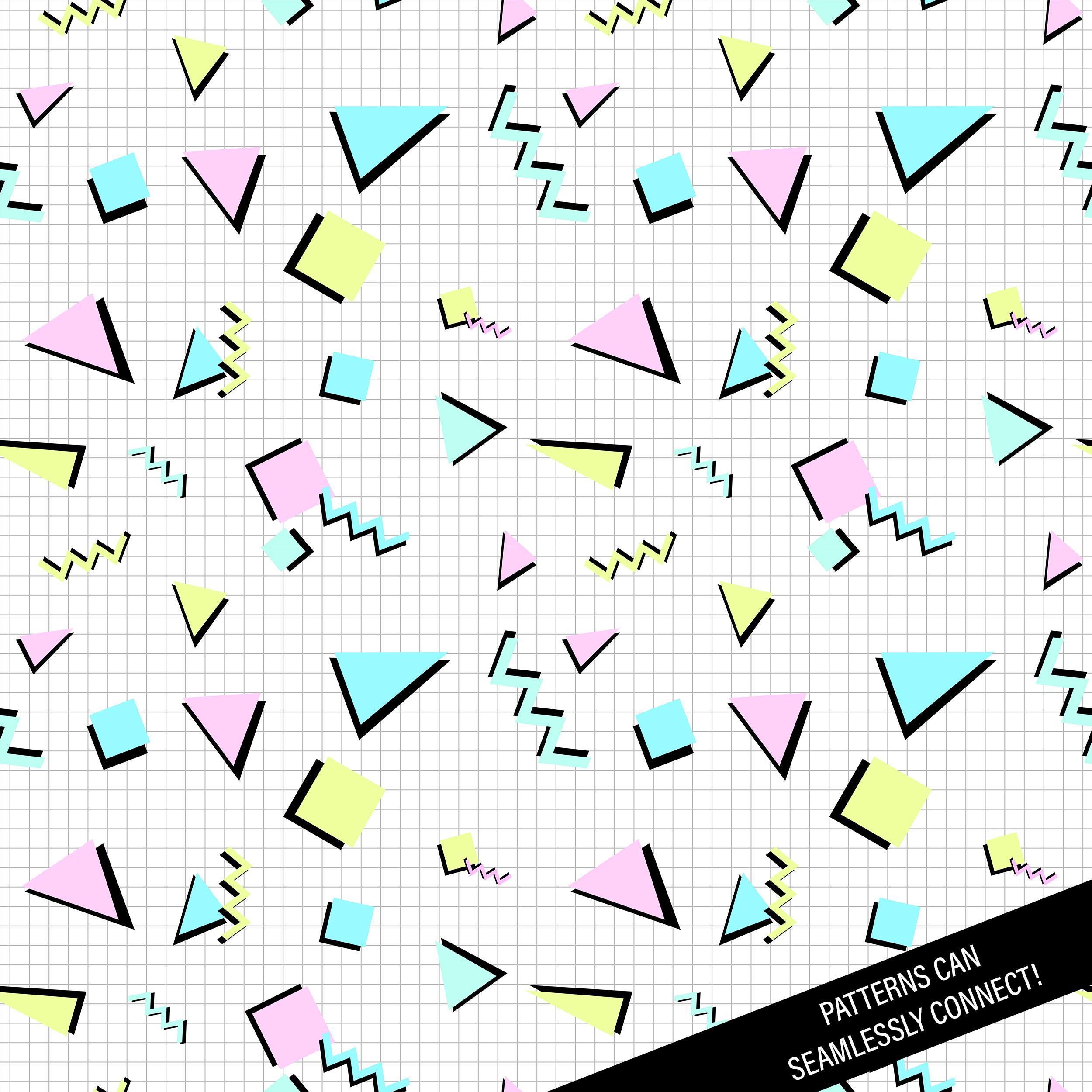 Pastel 80s 90s Shapes Digital Paper: Seamless Retro Patterns 