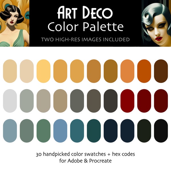 1920s Art Deco Procreate & Adobe Digital Color Palette | Instant Download | HEX Codes | Procreate | Swatches | Adobe | Roaring 20s | Jazz