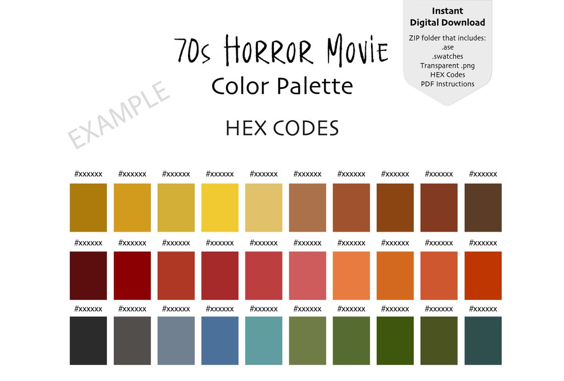 70s Horror Movie Digital Color Palette: 30 Retro Hues for Procreate ...