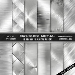 Brushed Metal Texture Digital Paper: Seamless Silver Steel Patterns (Digital Download)