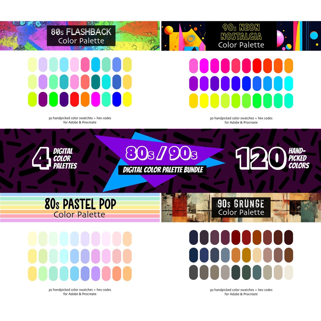 80s 90s Color Palette Bundle: Procreate & Adobe (digital Download) - Etsy