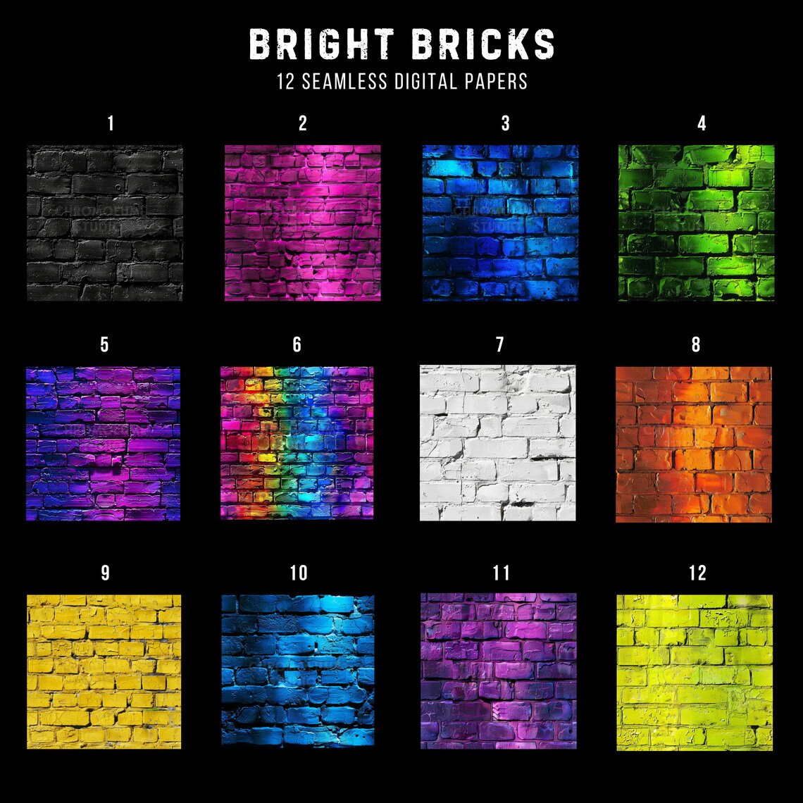 Rgb Papper Bright Bricks Seamless Paper: Colorful Textures (digital Download) - Etsy