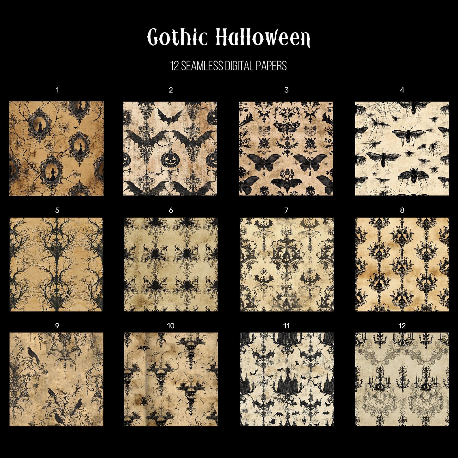 Gothic Halloween Seamless Digital Paper | Commercial Use | JPG | Bats ...