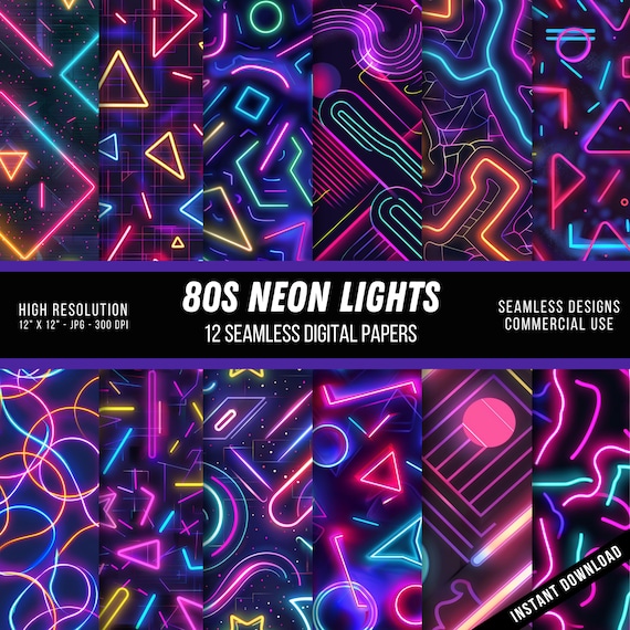 80s Neon Lights Seamless Digital Paper | Commercial Use