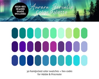 Aurora Borealis Digital Color Palette: 30 Night Sky Hues for Procreate & Adobe (Digital Download)