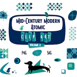 Mid-Century Modern Atomic Clip Art: Retro Graphic Elements in Blues and Greens (Digital Download)