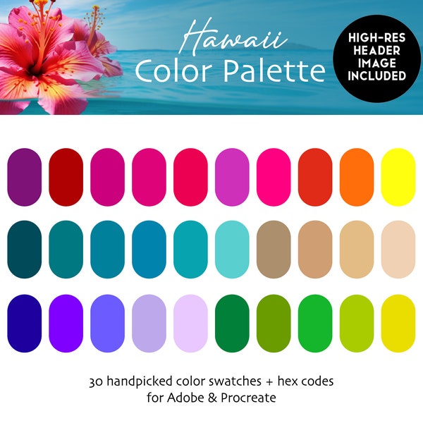 Hawaii Inspired Procreate & Adobe Digital Color Palette | Instant Download | HEX Codes | Procreate | Swatches | Adobe | Digital Illustration