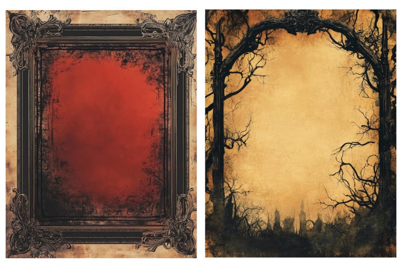 Red Frame Horror Horror Frames Digital Paper: Halloween Borders (8.5