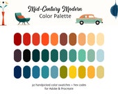Mid-Century Modern Color Palette: 30 Vintage Hues for Procreate & Adobe (Digital Download)