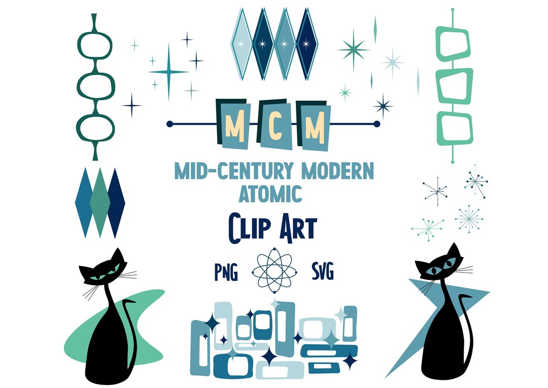 Mid-century Modern Atomic Graphic Elements V1 Cool Colors Vector PNG ...