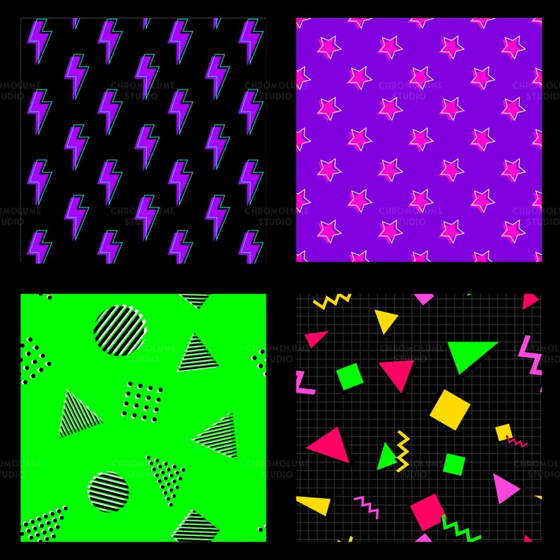 90s Neon Shapes Seamless Digital Paper | Commercial Use | High ...