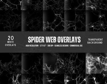 White Spider Web Overlays: 20 Seamless PNG Textures (Digital Download)