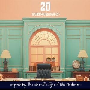 20 Wes Anderson Inspired Virtual Backgrounds: Cinematic Home Interiors (Digital Download)