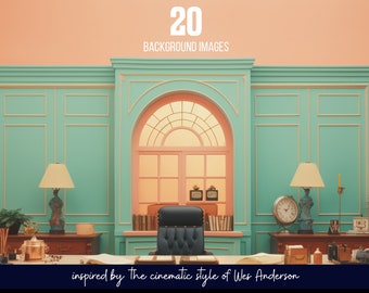 20 Wes Anderson Inspired Virtual Backgrounds: Cinematic Home Interiors (Digital Download)