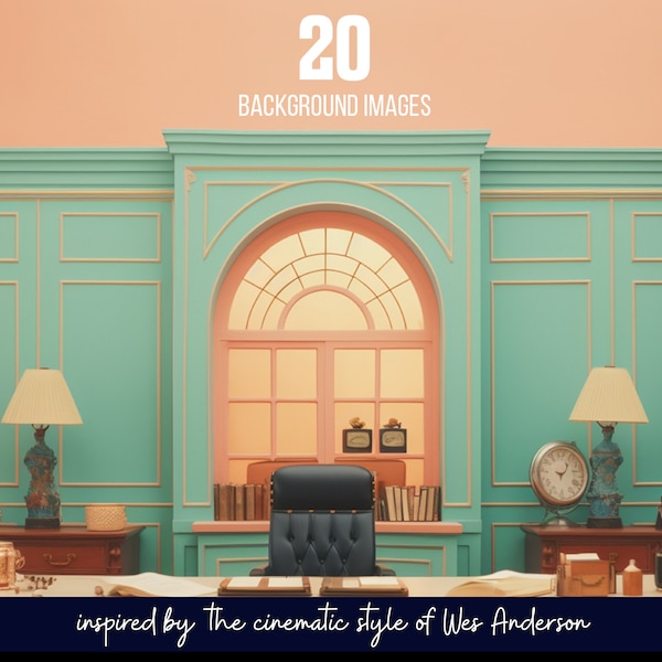 20 virtuella bakgrunder inspirerade av Wes Anderson: Filmiska heminredningar (digital nedladdning)