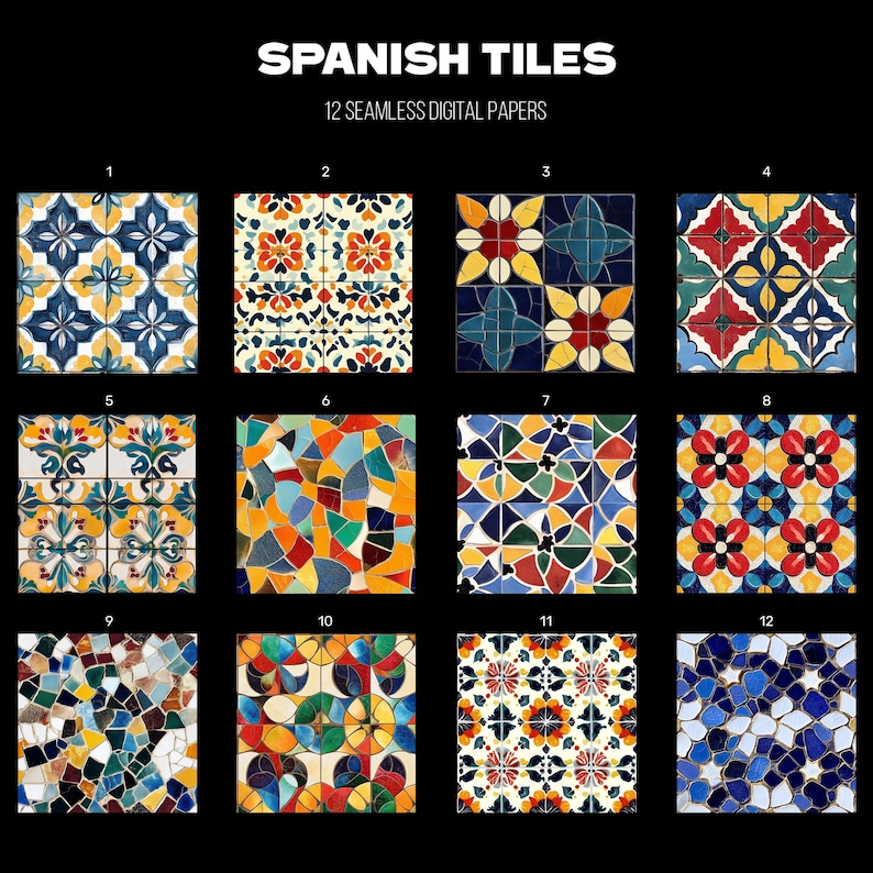 Spanish Tiles Digital Paper: Seamless Mediterranean Tile Patterns ...